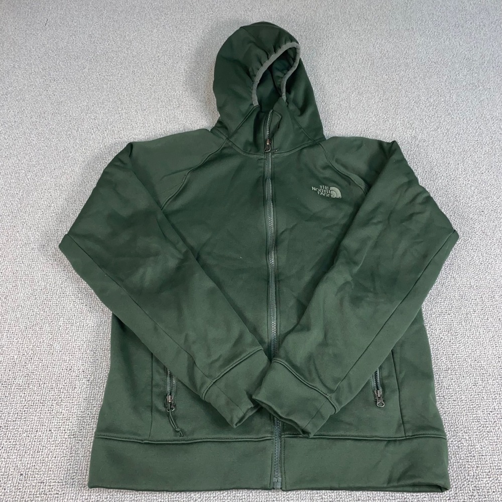 The North Face Full Zip Hoodie Mens Small Green Fleece Lined Athletic Jacket EUC